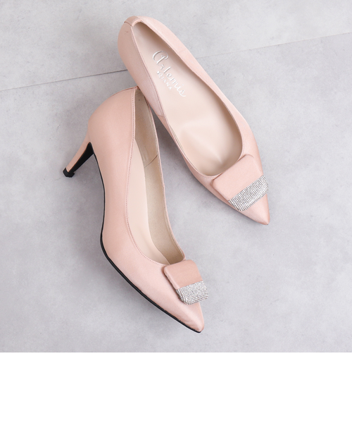 【美品】ダイアナ♡ラインストーン リボン パンプス ポインテッドトゥ シルバー artemis by DIANA｜ラインストーンプチリボン ラメベルベット