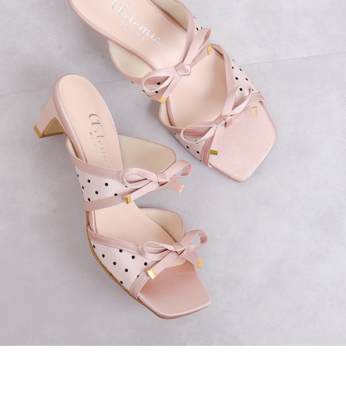 ドット柄ダブルリボンミュールサンダル｜アルテミスバイダイアナ