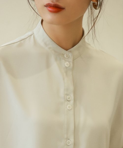 オーバーサイズスタンドカラーシフォンブラウス