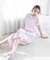 シャーリング表ジャガードストライプフレンチスリーブパジャマ 上下セット ルームウェア 綿100％ お肌に優しい ふんわり 軽やか らくちん やわらか さわやか