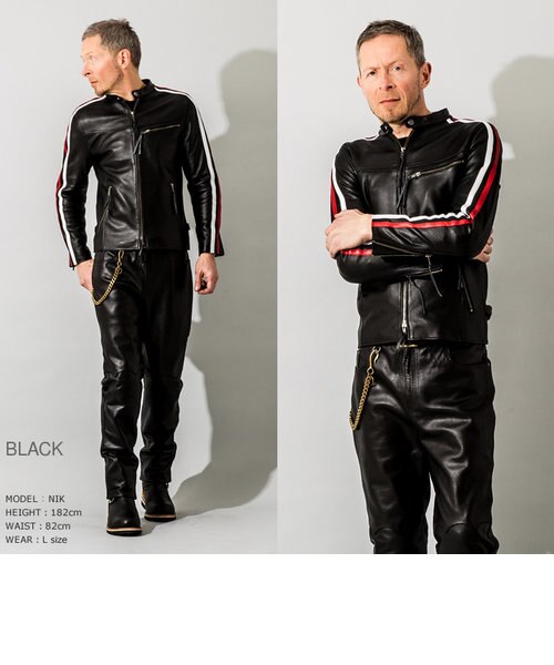 本革 メッシュレザー 2ラインシングルライダースジャケット メンズ