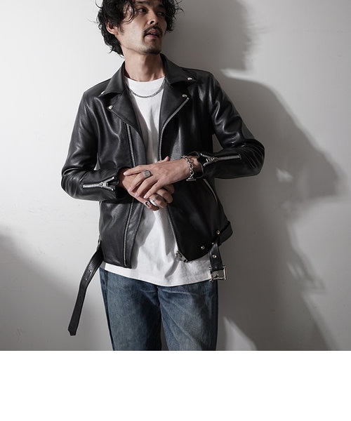 vibecaコラボ】VALLET 本革 ダブルライダースジャケット メンズ