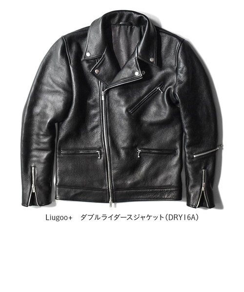 LIUGOO PLUS カーフスキン ダブルライダースジャケット オトコフクdxコラボ】LIUGOO PLUS カーフスキン ダブルライダース