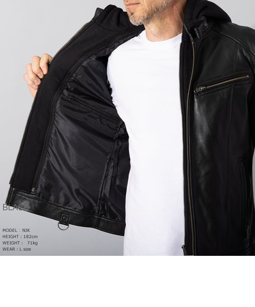 Liugoo Leathers 本革 フード付シングルライダース メンズ リューグー