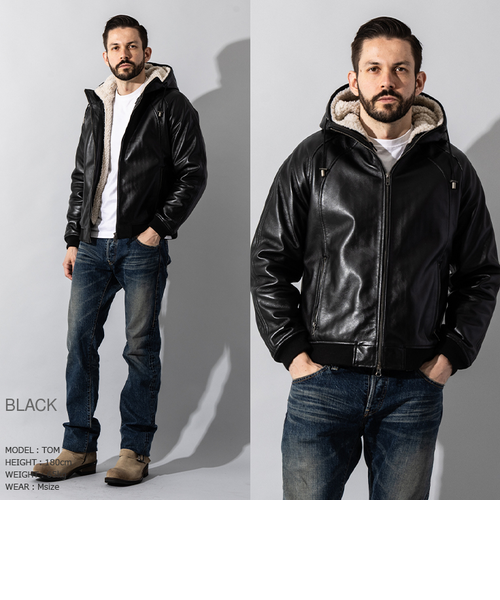 Liugoo Leathers 本革 着脱ボアライナー付防寒レザーパーカー メンズ