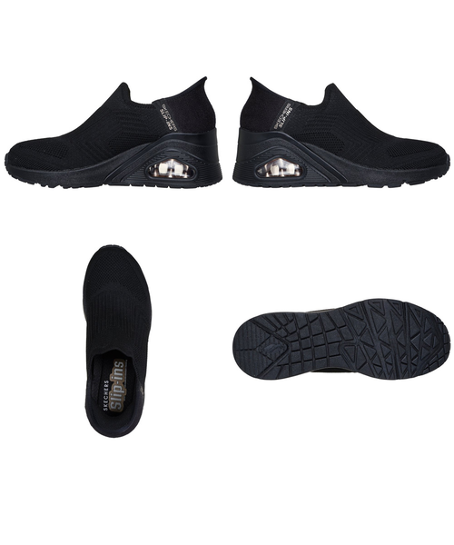 スケッチャーズ スリップインズ：ウノ ウェッジ - キッキング ニット ブラック SKECHERS スケッチャーズ ウノ ウェッジ キッキング ニット