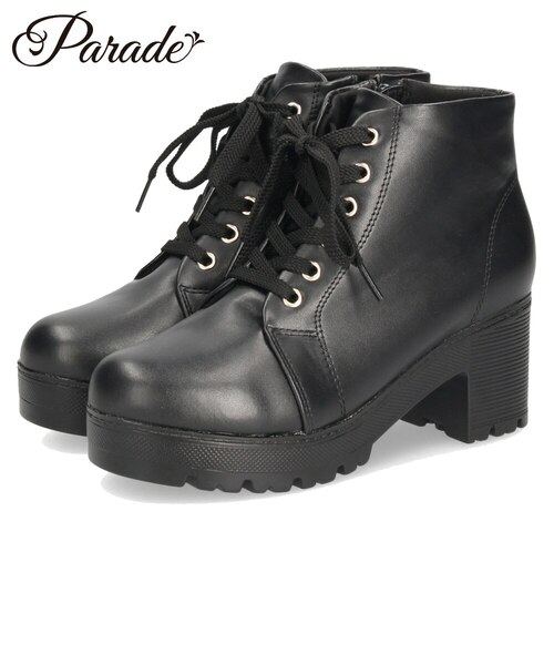 archivio レディース フーディ 黒　36 レディース ブーツ 黒 レースアップ 厚底 ファスナー付き ショート