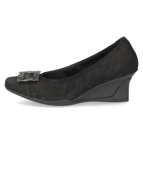 パンプス 黒 レディース 靴 スクエアトゥ ウェッジソール コン