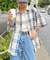 【ユニセックス】バスケット編みメッシュチェックシャツ