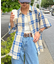 【ユニセックス】バスケット編みメッシュチェックシャツ