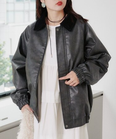 襟コーデュロイ切り替えヴィンテージFレザージャケット｜チャオ  