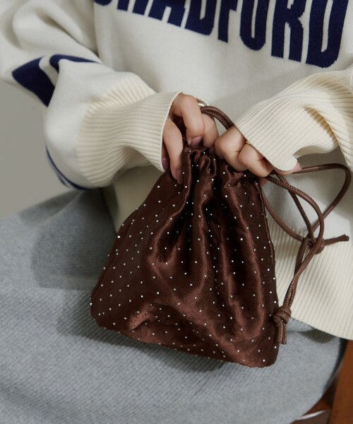 チェーン付きサテンスタッズ巾着ミニBAG｜チャオパニック