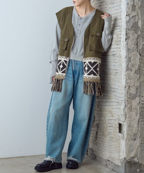 etsinta/エシンタ】リメイクミリタリーカウチンフリンジベスト｜チャオ