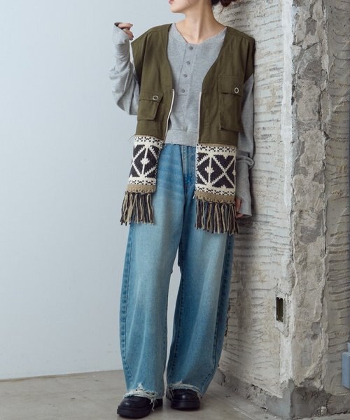 etsinta/エシンタ】リメイクミリタリーカウチンフリンジベスト｜チャオ