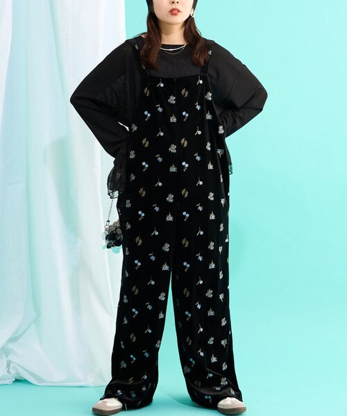 2025年S/S新作】前後2WAY花柄刺繍ベロアサロペット｜チャオパニック