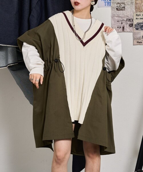 【etsinta】リメイクミリタリー2WAYチルデンニットチュニックベスト etsinta】リメイクミリタリー2WAYチルデンニットチュニックベスト