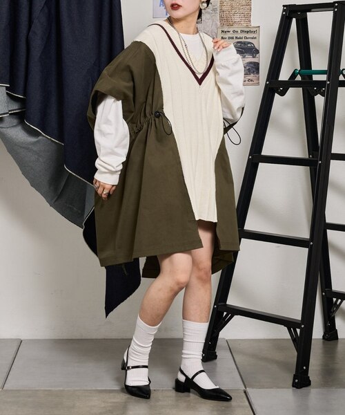 etsinta】リメイクミリタリー2WAYチルデンニットチュニック