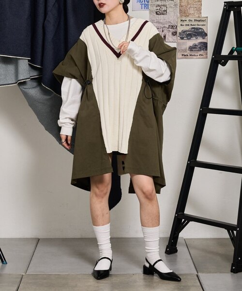 【etsinta】リメイクミリタリー2WAYチルデンニットチュニックベスト etsinta】リメイクミリタリー2WAYチルデンニットチュニックベスト
