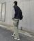 コットンリネンストレッチベイカーテーパードパンツ