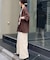 パッチワーク切替レースワイドパンツ