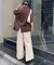 パッチワーク切替レースワイドパンツ