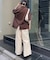 パッチワーク切替レースワイドパンツ