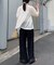 パッチワーク切替レースワイドパンツ