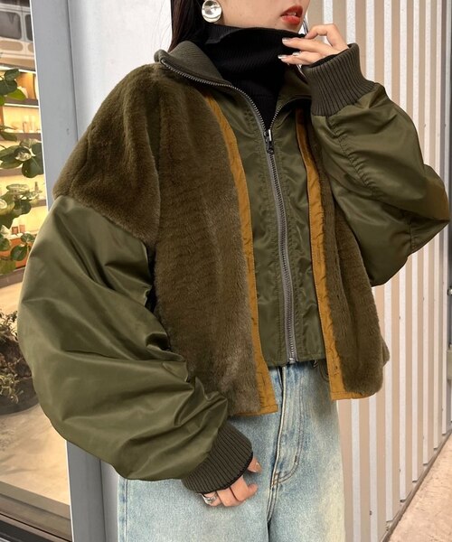 etsinta】ファー切替ショートスタンドジャケット/WEB限定カラーあり