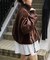 【etsinta】ファー切替ショートスタンドジャケット