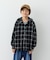 【KIDS】【ジュニアサイズあり】裾断ち切り微起毛チェックフードシャツ
