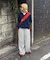 【UNISEX】【プラスサイズあり】ストライプシアサッカーイージーパンツ