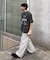 【UNISEX】【プラスサイズあり】ストライプシアサッカーイージーパンツ