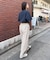 【UNISEX】【プラスサイズあり】ストライプシアサッカーイージーパンツ
