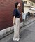 【UNISEX】【プラスサイズあり】ストライプシアサッカーイージーパンツ
