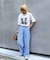 【UNISEX】【プラスサイズあり】ストライプシアサッカーイージーパンツ