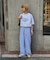 【UNISEX】【プラスサイズあり】ストライプシアサッカーイージーパンツ