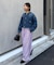 【UNISEX】【プラスサイズあり】ストライプシアサッカーイージーパンツ
