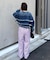 【UNISEX】【プラスサイズあり】ストライプシアサッカーイージーパンツ