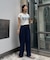 【UNISEX】タックボリュームワイドスラックスパンツ/サイドラインスラックス