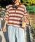 【UNISEX】透かし編みメッシュボーダーハーフジップサマーニットポロ
