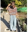 【UNISEX】透かし編みメッシュボーダーハーフジップサマーニットポロ