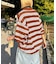 【UNISEX】透かし編みメッシュボーダーハーフジップサマーニットポロ