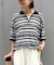 【UNISEX】透かし編みメッシュボーダーハーフジップサマーニットポロ