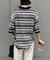 【UNISEX】透かし編みメッシュボーダーハーフジップサマーニットポロ