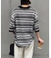 【UNISEX】透かし編みメッシュボーダーハーフジップサマーニットポロ