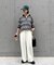 【UNISEX】透かし編みメッシュボーダーハーフジップサマーニットポロ
