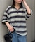【UNISEX】透かし編みメッシュボーダーハーフジップサマーニットポロ