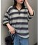 【UNISEX】透かし編みメッシュボーダーハーフジップサマーニットポロ