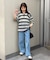 【UNISEX】透かし編みメッシュボーダーハーフジップサマーニットポロ