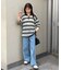 【UNISEX】透かし編みメッシュボーダーハーフジップサマーニットポロ